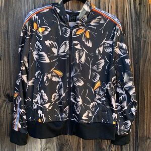 Adidas Rare Farm Rio XL track black jacket hoodie with butterfly pattern.